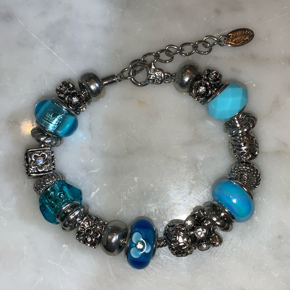 Charmed Links Bracelet Silver Blue Murano Glass Swarovski Crystal